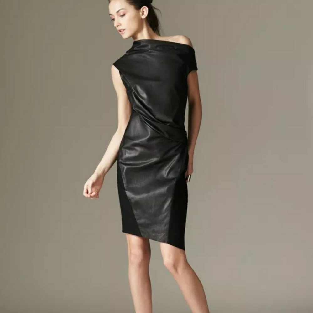 Helmut Lang lambskin wool asymmetrical dre…